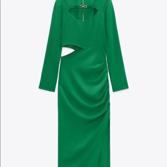 ZARA BLOGGER FAVORITE CUT OUT MIDI DRESS GREEN - Picture 11 of 13